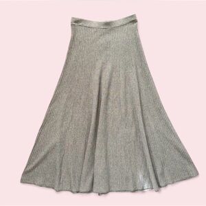 NWT Lilla P Heather Gray Knit Flared Midi Skirt Sz XS